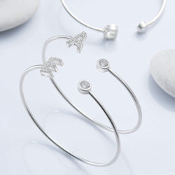 Initial Bangle Bracelets Silver Adjustable, 26 Alphabets Bangle