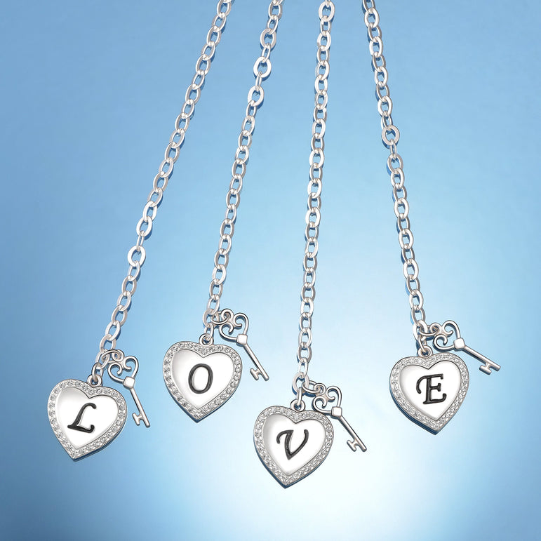 Love Heart Initial Bracelets Silver, 26 Alphabets Bracelet