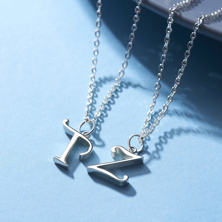 Simple Initial Necklaces Sterling Silver, 26 Alphabets Pendant Necklace