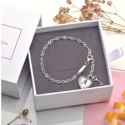 Love Heart Initial Bracelets Silver, 26 Alphabets Bracelet