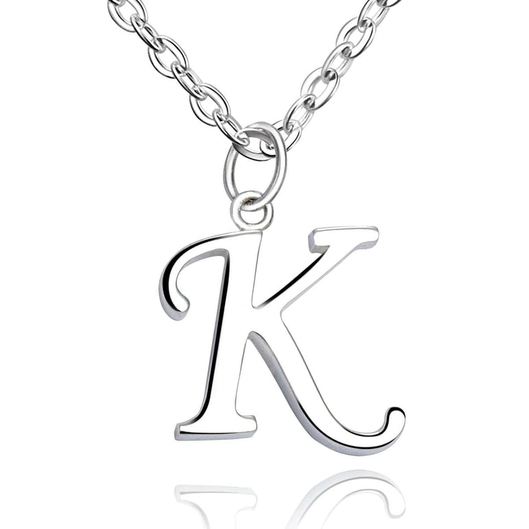 Simple Initial Necklaces Sterling Silver, 26 Alphabets Pendant Necklace