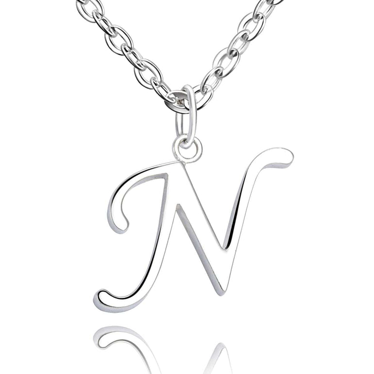 Simple Initial Necklaces Sterling Silver, 26 Alphabets Pendant Necklace
