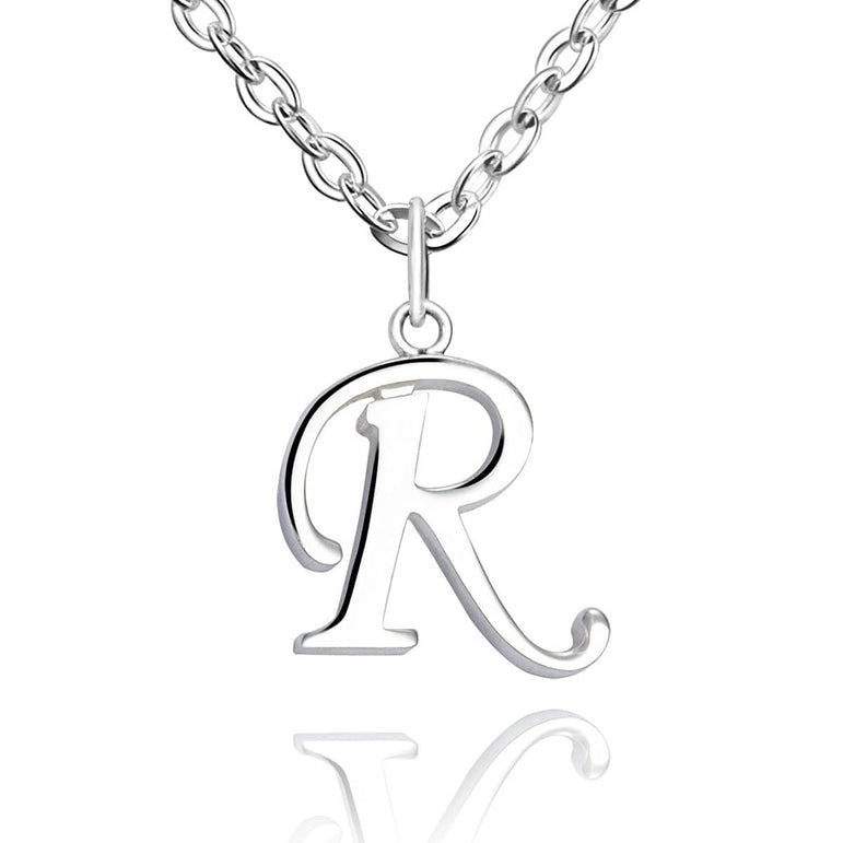 Simple Initial Necklaces Sterling Silver, 26 Alphabets Pendant Necklace