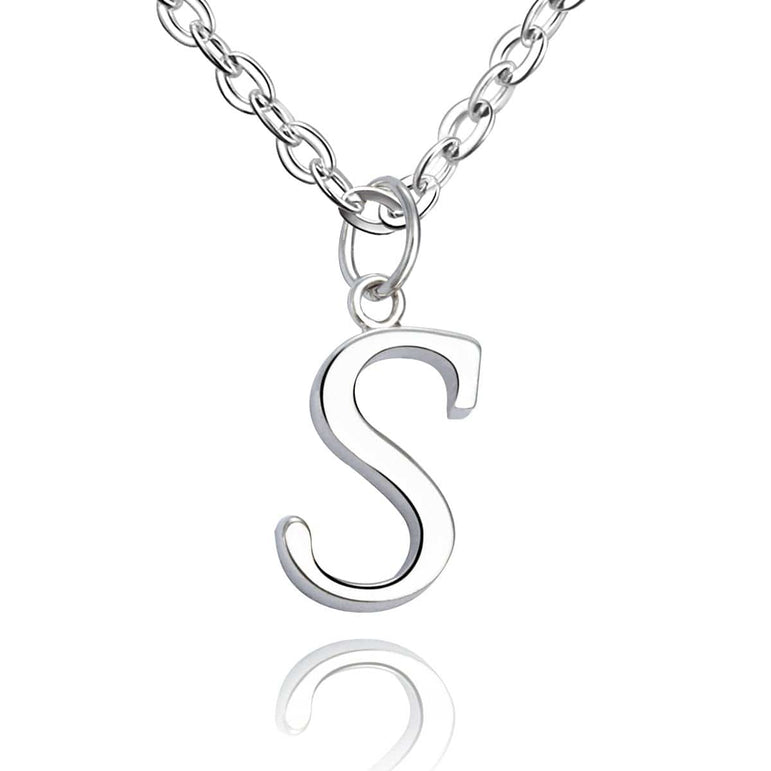 Simple Initial Necklaces Sterling Silver, 26 Alphabets Pendant Necklace