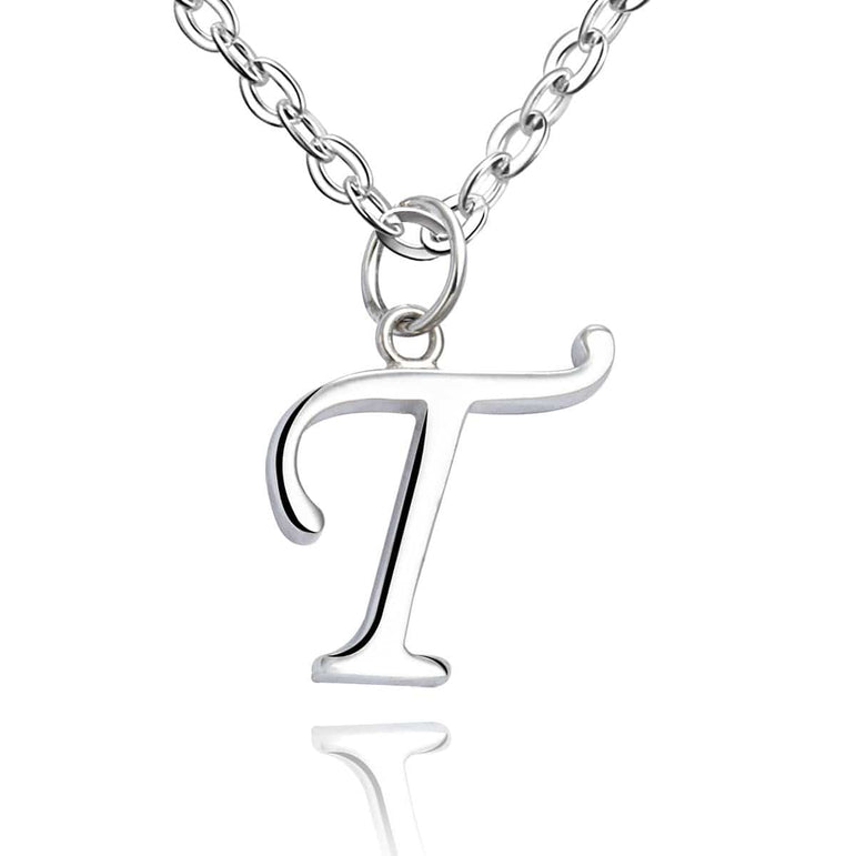 Simple Initial Necklaces Sterling Silver, 26 Alphabets Pendant Necklace