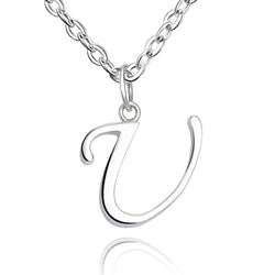 Simple Initial Necklaces Sterling Silver, 26 Alphabets Pendant Necklace