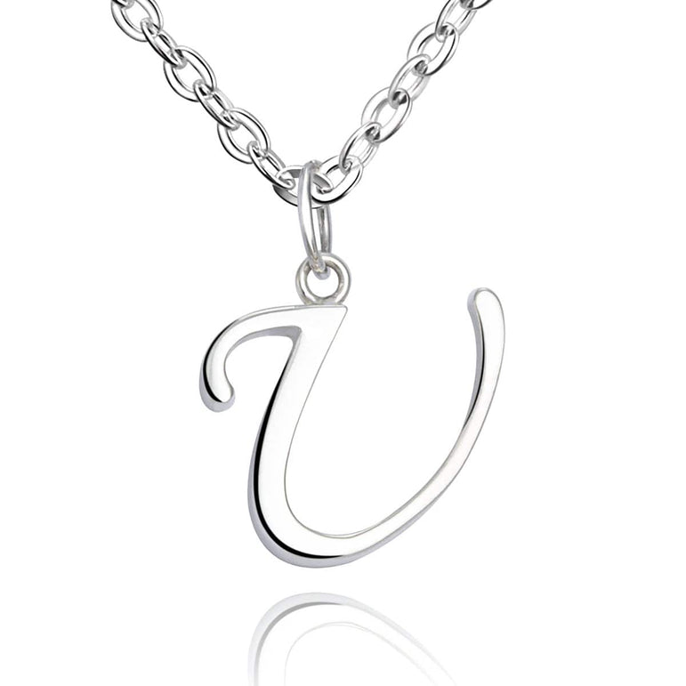 Simple Initial Necklaces Sterling Silver, 26 Alphabets Pendant Necklace