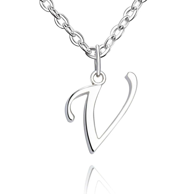 Simple Initial Necklaces Sterling Silver, 26 Alphabets Pendant Necklace