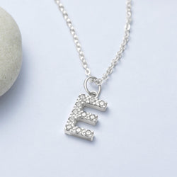 CZ Initial Necklaces Sterling Silver, 26 Alphabets