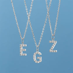 CZ Initial Necklaces Sterling Silver, 26 Alphabets