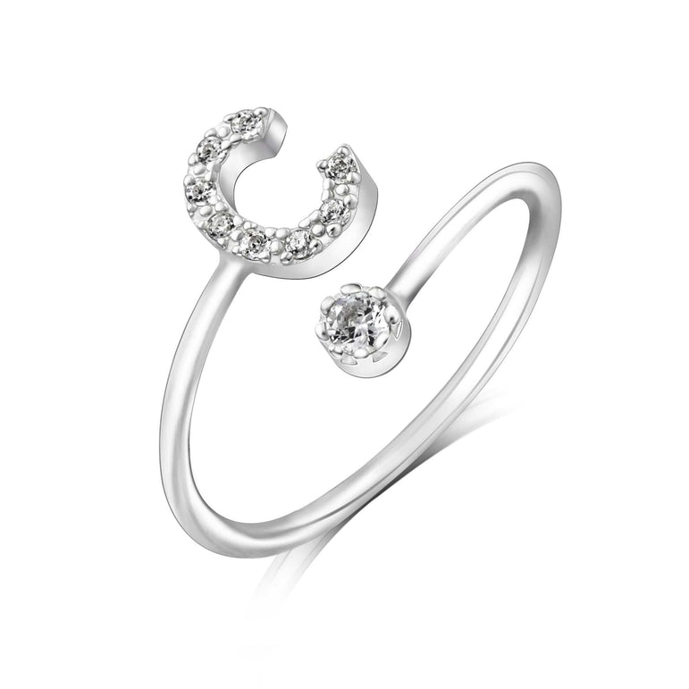 Initial Rings Silver Adjustable, 26 Alphabets Ring