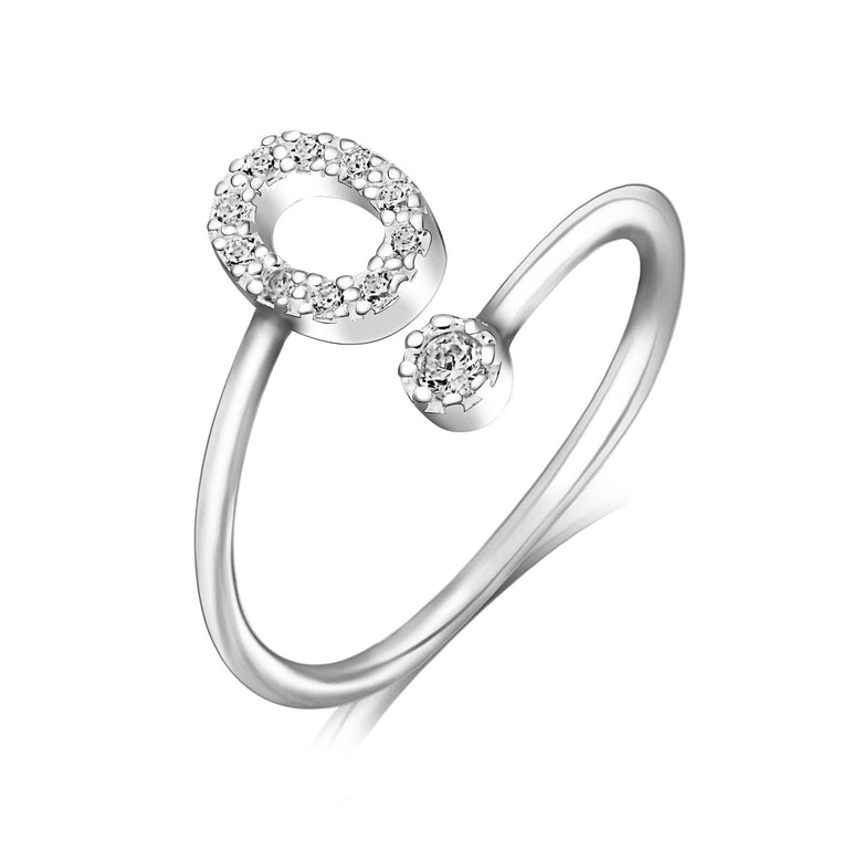 Initial Rings Silver Adjustable, 26 Alphabets Ring O