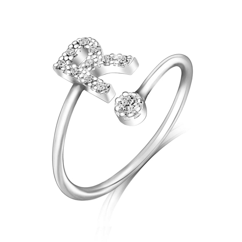 Initial Rings Silver Adjustable, 26 Alphabets Ring R