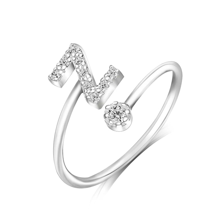 Initial Rings Silver Adjustable, 26 Alphabets Ring Z