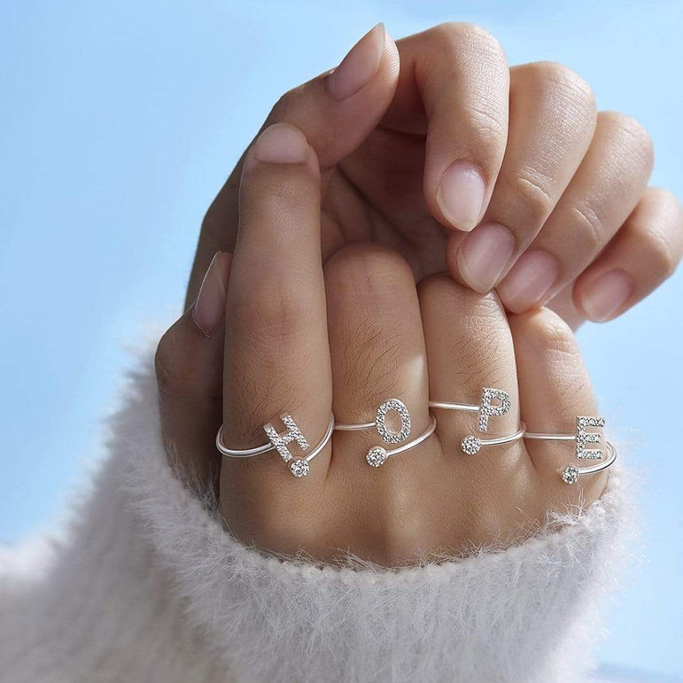 Initial Rings Silver Adjustable, 26 Alphabets Ring