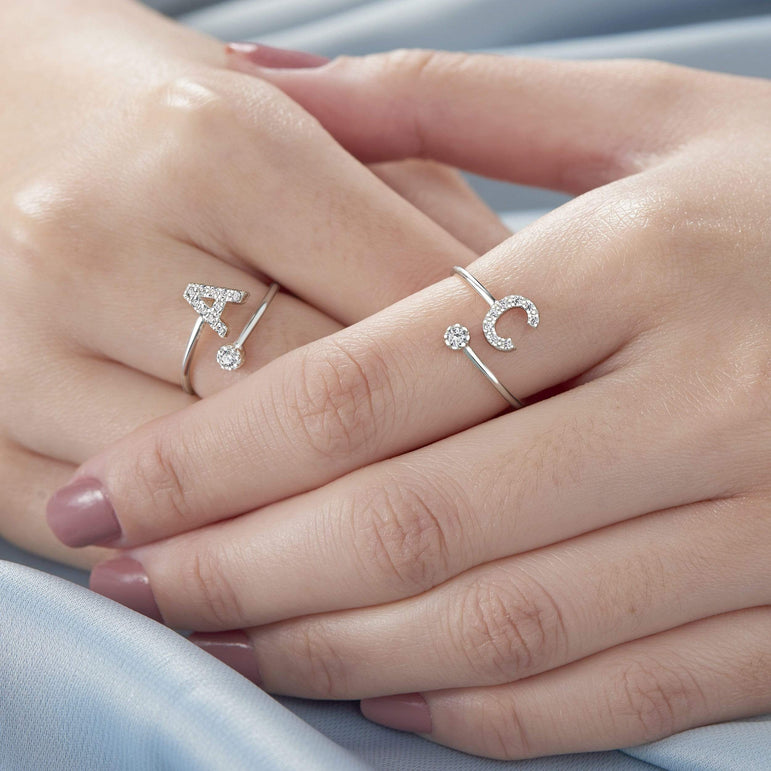 Initial Rings Silver Adjustable, 26 Alphabets Ring