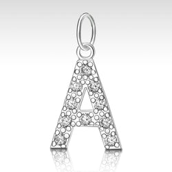 CZ Initial Sterling Silver Pendants, 26 Alphabets Pendant A