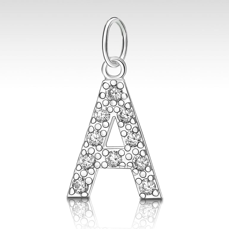 CZ Initial Sterling Silver Pendants, 26 Alphabets Pendant A