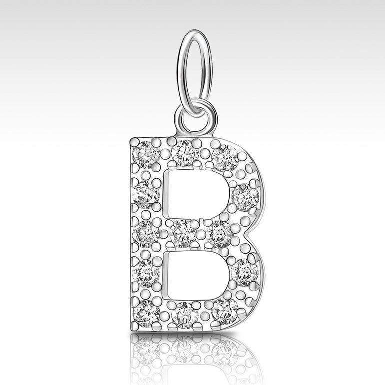CZ Initial Sterling Silver Pendants, 26 Alphabets Pendant