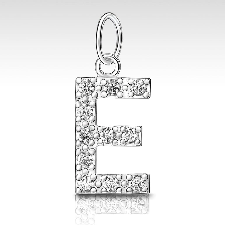 CZ Initial Sterling Silver Pendants, 26 Alphabets Pendant