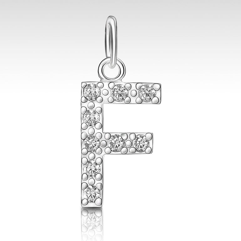 CZ Initial Sterling Silver Pendants, 26 Alphabets Pendant