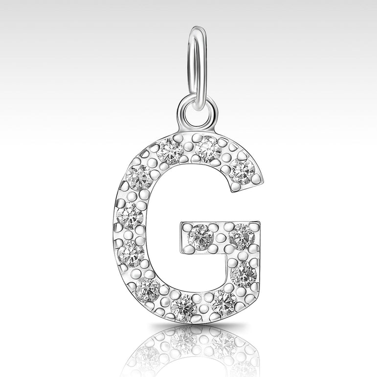 CZ Initial Sterling Silver Pendants, 26 Alphabets Pendant G