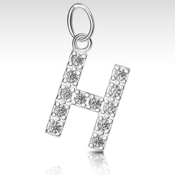 CZ Initial Sterling Silver Pendants, 26 Alphabets Pendant H