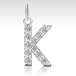 CZ Initial Sterling Silver Pendants, 26 Alphabets Pendant K
