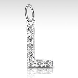 CZ Initial Sterling Silver Pendants, 26 Alphabets Pendant L