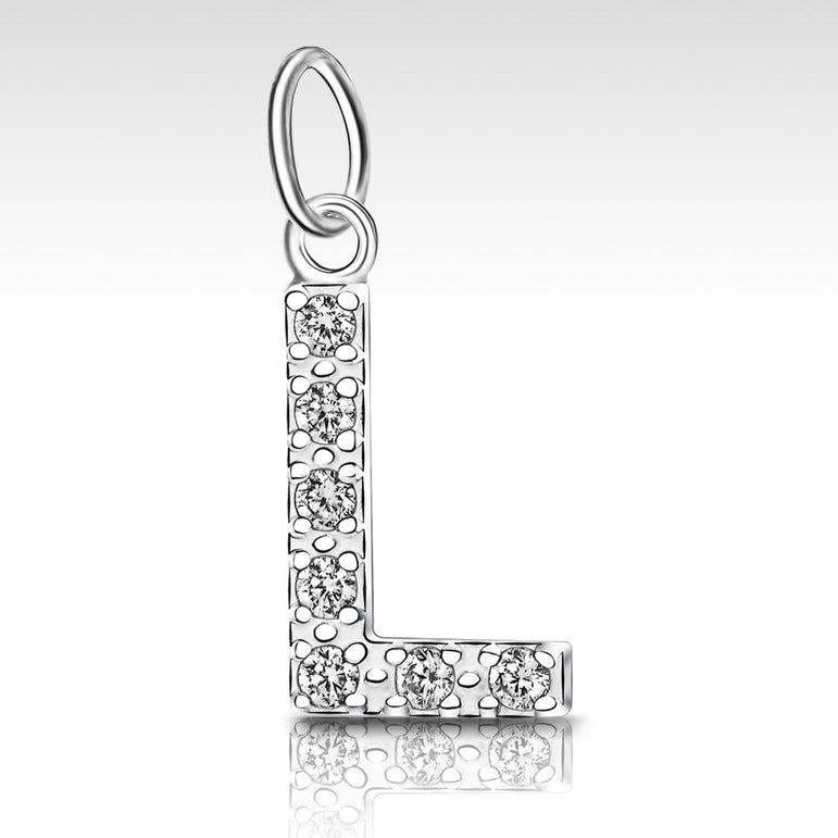 CZ Initial Sterling Silver Pendants, 26 Alphabets Pendant L