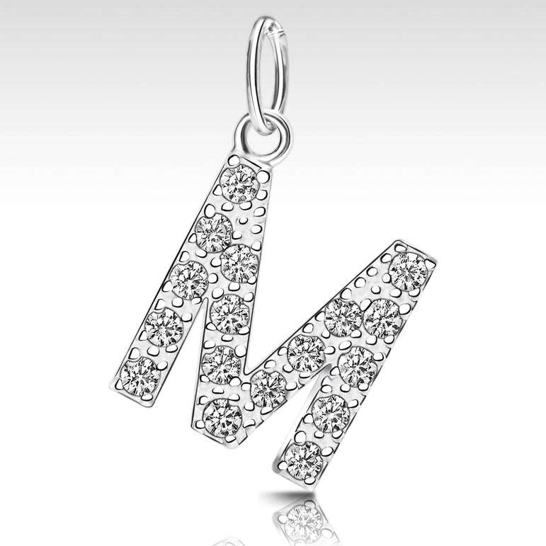 CZ Initial Sterling Silver Pendants, 26 Alphabets Pendant