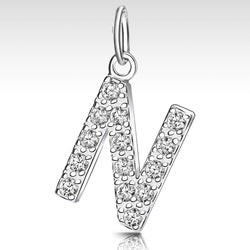 CZ Initial Sterling Silver Pendants, 26 Alphabets Pendant