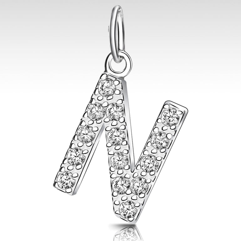 CZ Initial Sterling Silver Pendants, 26 Alphabets Pendant