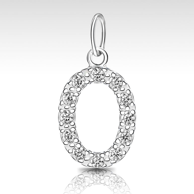 CZ Initial Sterling Silver Pendants, 26 Alphabets Pendant