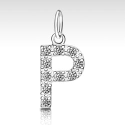CZ Initial Sterling Silver Pendants, 26 Alphabets Pendant