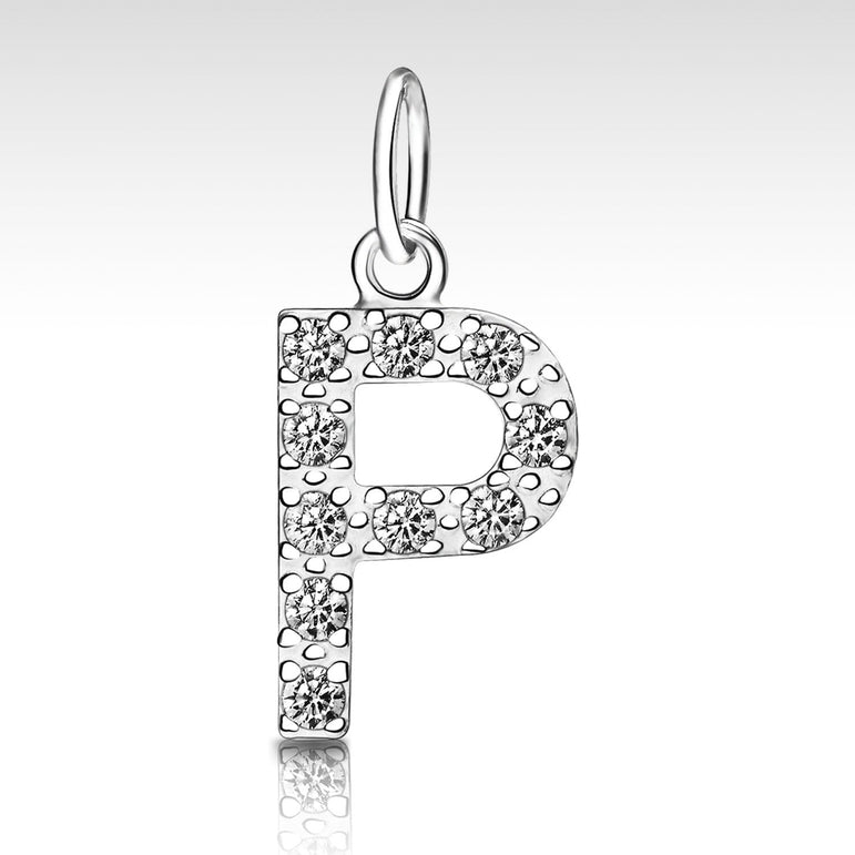 CZ Initial Sterling Silver Pendants, 26 Alphabets Pendant