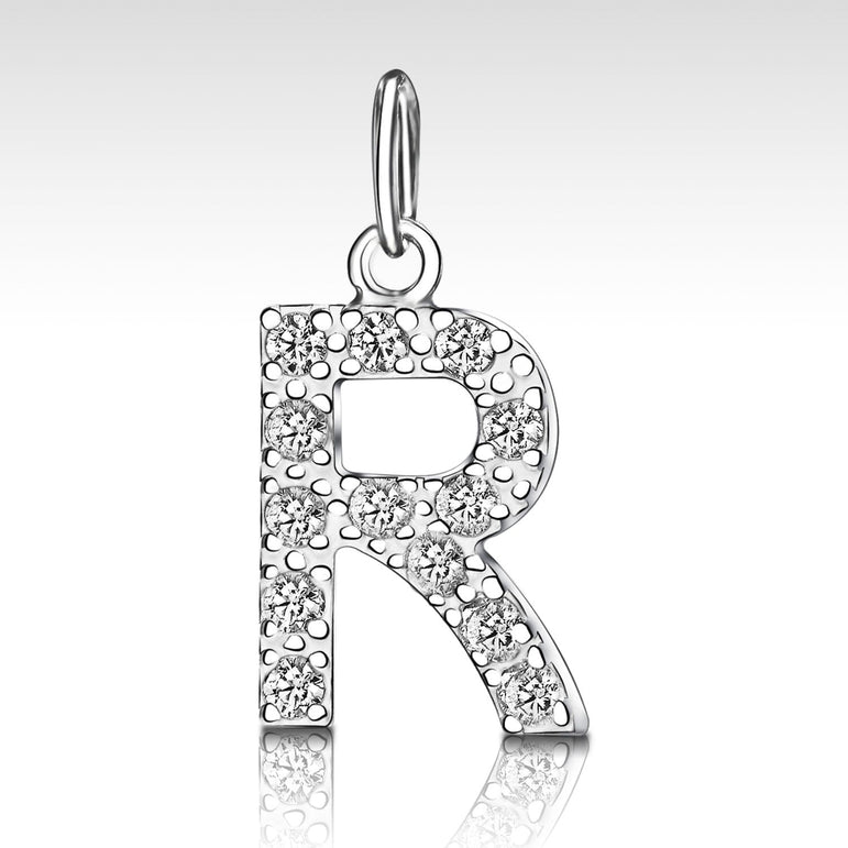 CZ Initial Sterling Silver Pendants, 26 Alphabets Pendant