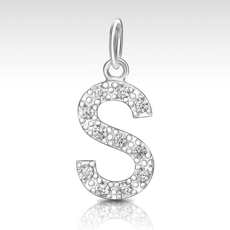 CZ Initial Sterling Silver Pendants, 26 Alphabets Pendant