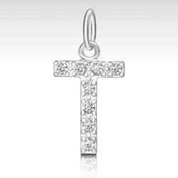 CZ Initial Sterling Silver Pendants, 26 Alphabets Pendant