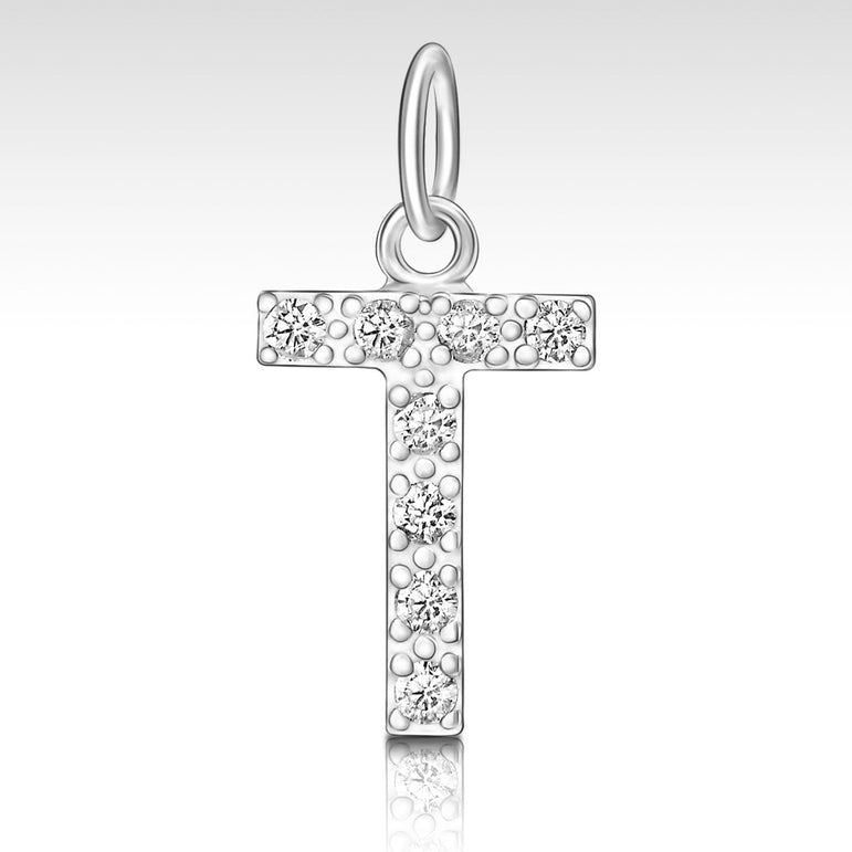 CZ Initial Sterling Silver Pendants, 26 Alphabets Pendant