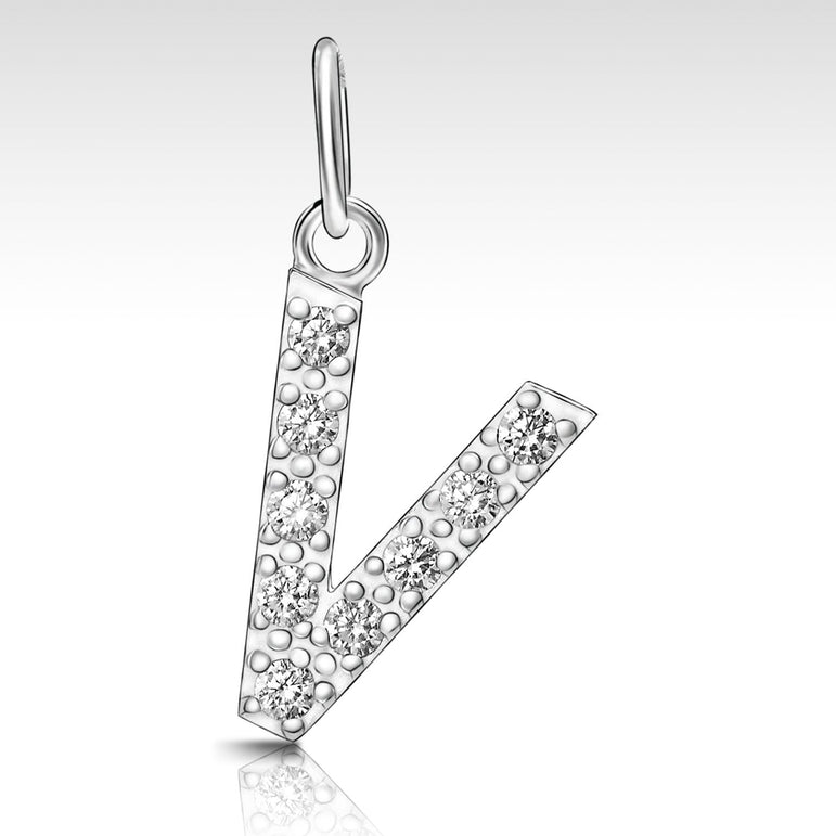 CZ Initial Sterling Silver Pendants, 26 Alphabets Pendant V