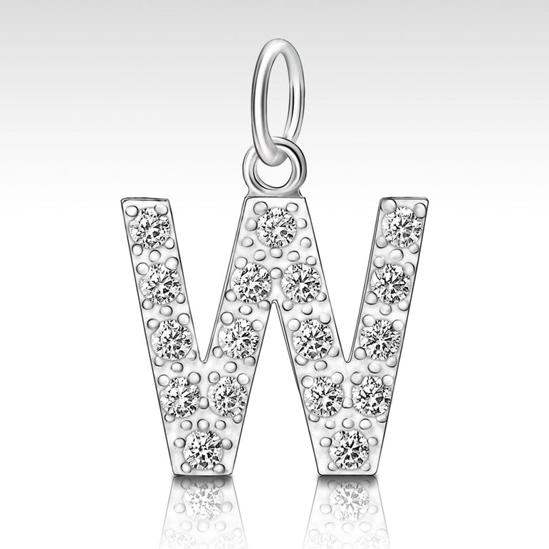 CZ Initial Sterling Silver Pendants, 26 Alphabets Pendant