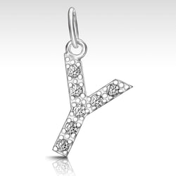 CZ Initial Sterling Silver Pendants, 26 Alphabets Pendant