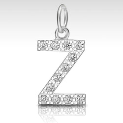 CZ Initial Sterling Silver Pendants, 26 Alphabets Pendant