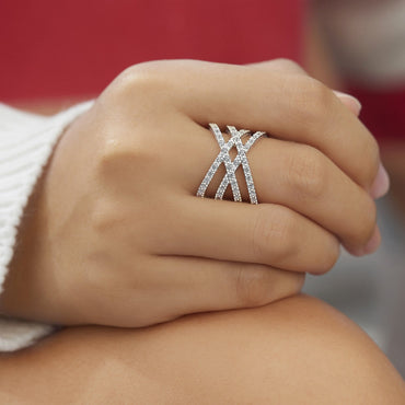 Double Crossover Criss Cross Rings Silver Ring