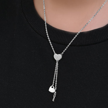 Love Heart Necklace Silver Lariat Tassel Necklace Pendant Necklace