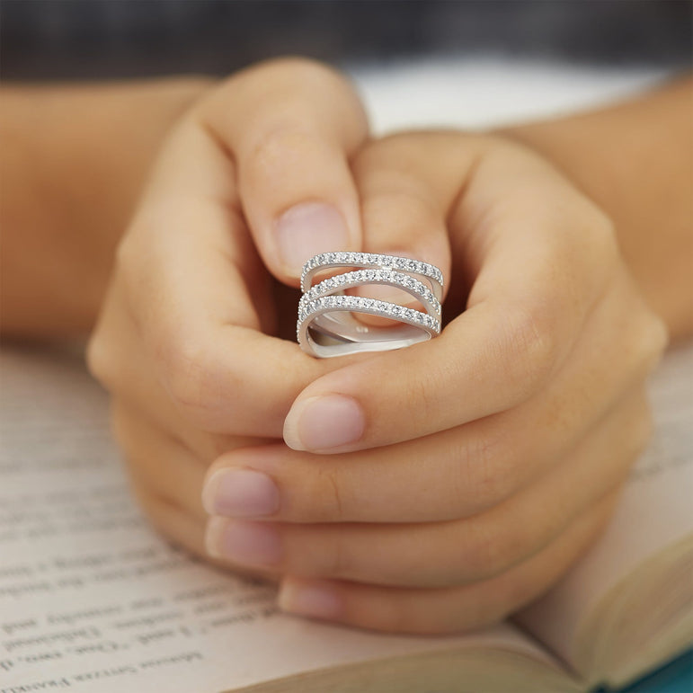 CZ Three Layer Coil Wrap Sterling Silver Ring Ring