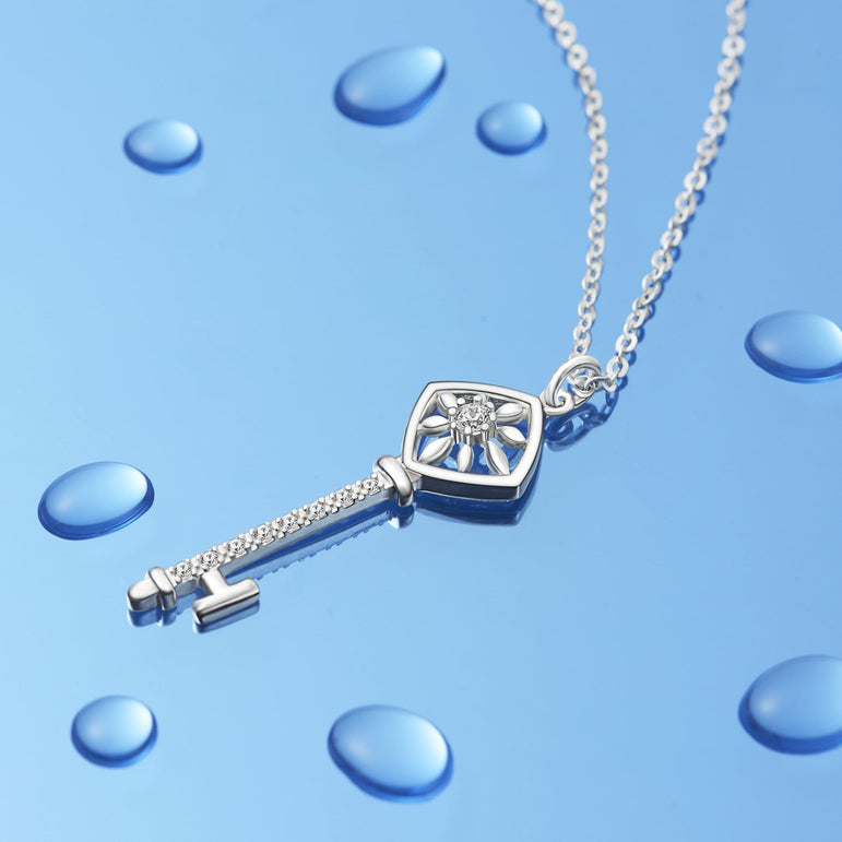 Square Compass Key Necklace Silver Pendant Necklace