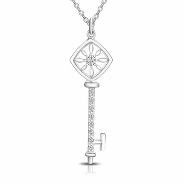 Square Compass Key Necklace Silver Pendant Necklace