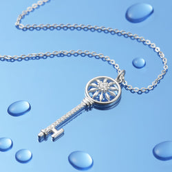 Circle Compass Key Necklace Silver Pendant Necklace
